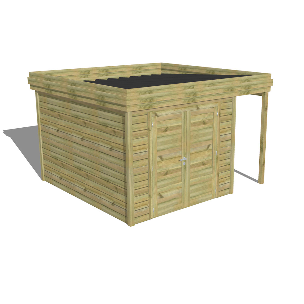 Abri de jardin bois pin traité autoclave 27mm - 3,64x3,44m / 13m2 - bac acier - abri français