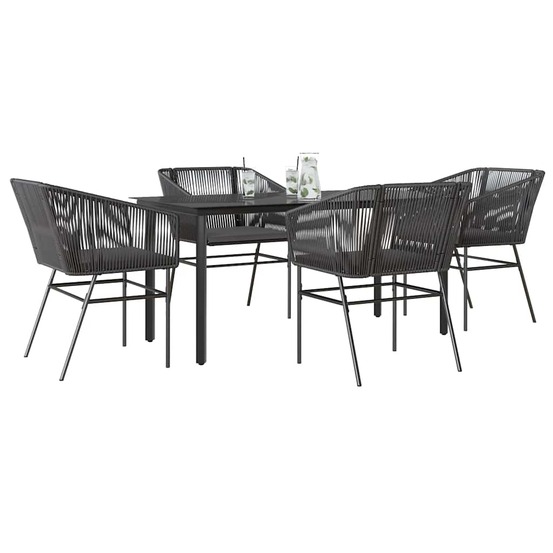 Ensemble à manger de jardin et coussins 5 pcs noir rotin verre