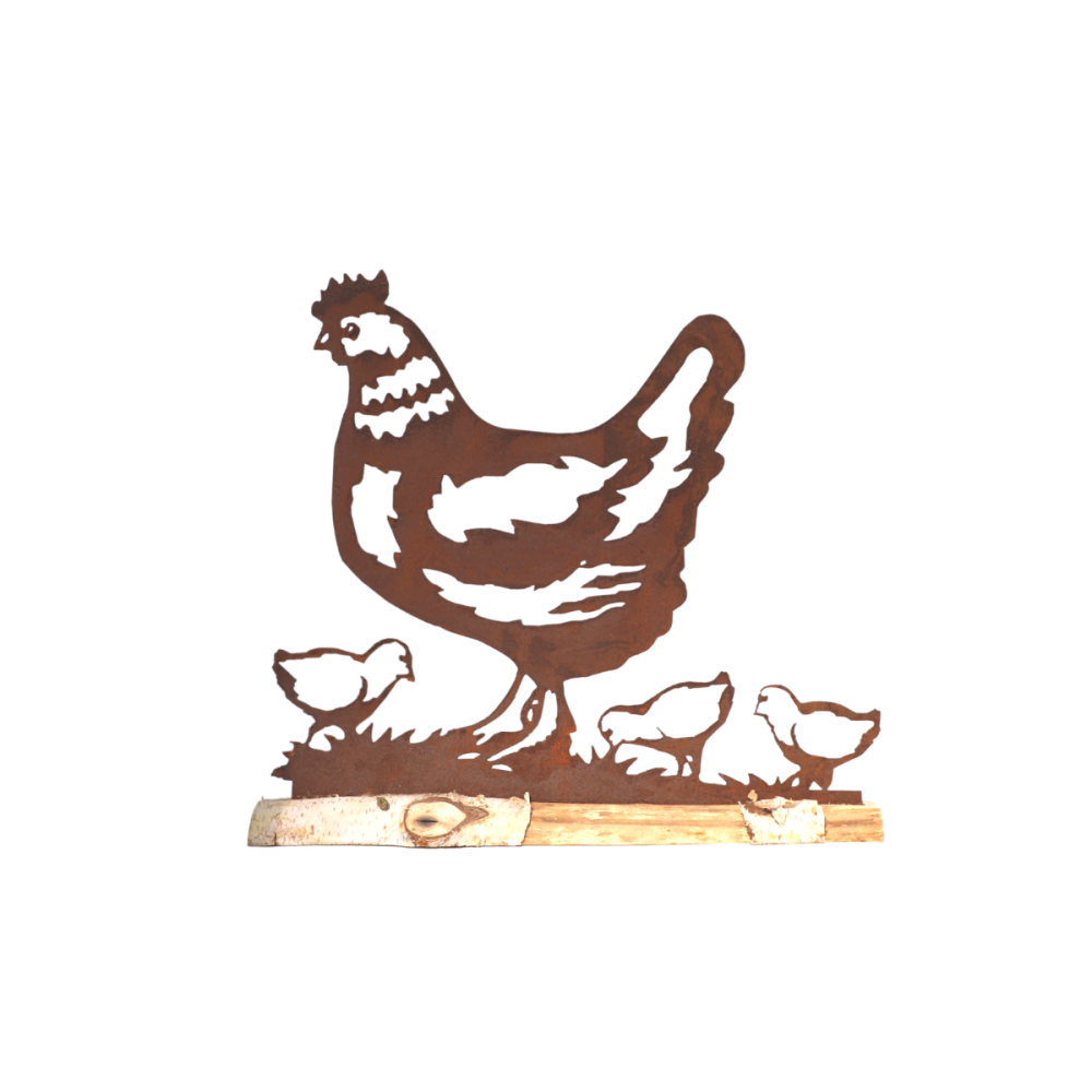 Poule bois et métal marron 43 x 38 cm