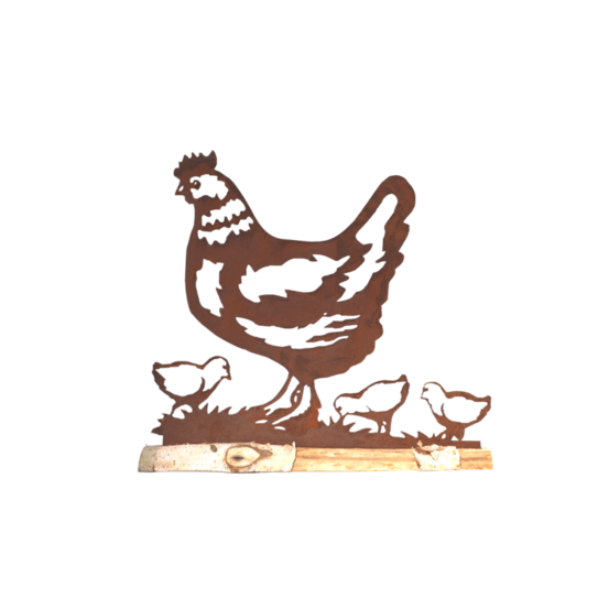 Poule bois et métal marron 43 x 38 cm