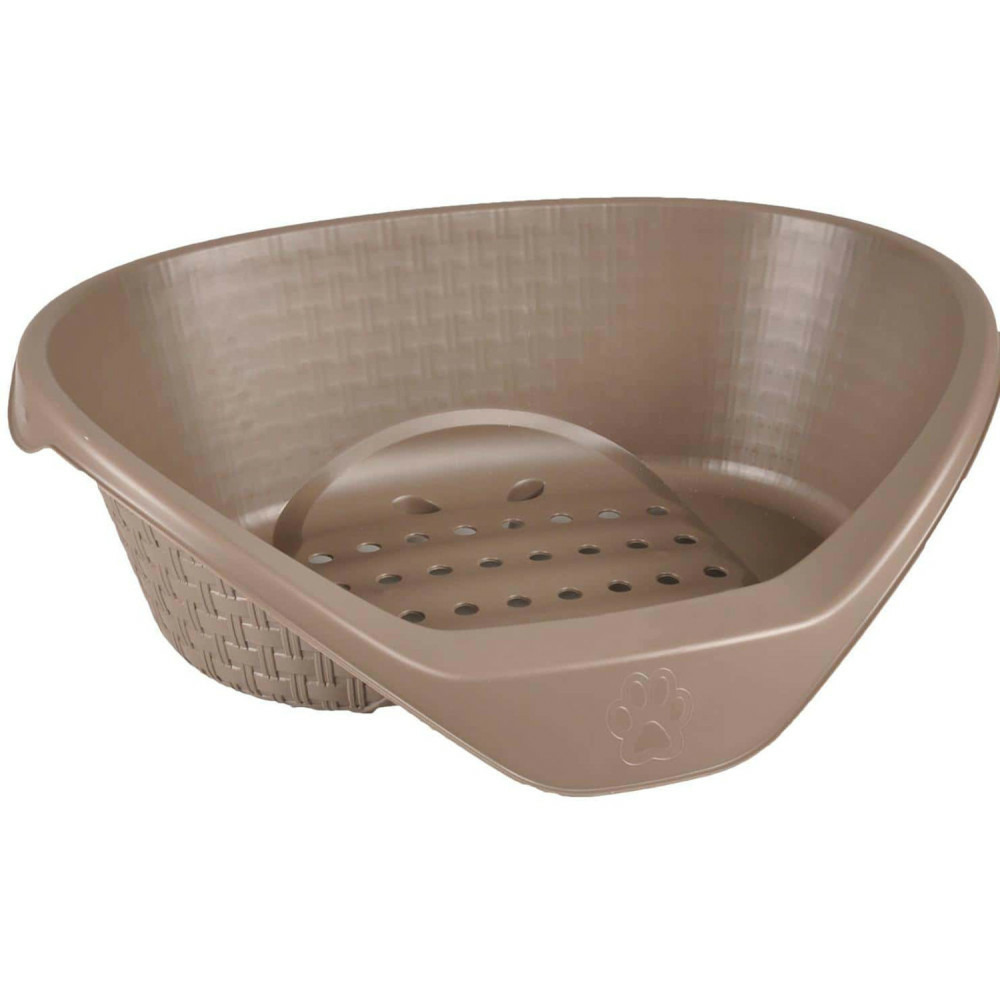 Panier aspect rotin 60 x 44 x 21 cm h gamme nido couleur taupe pour chien