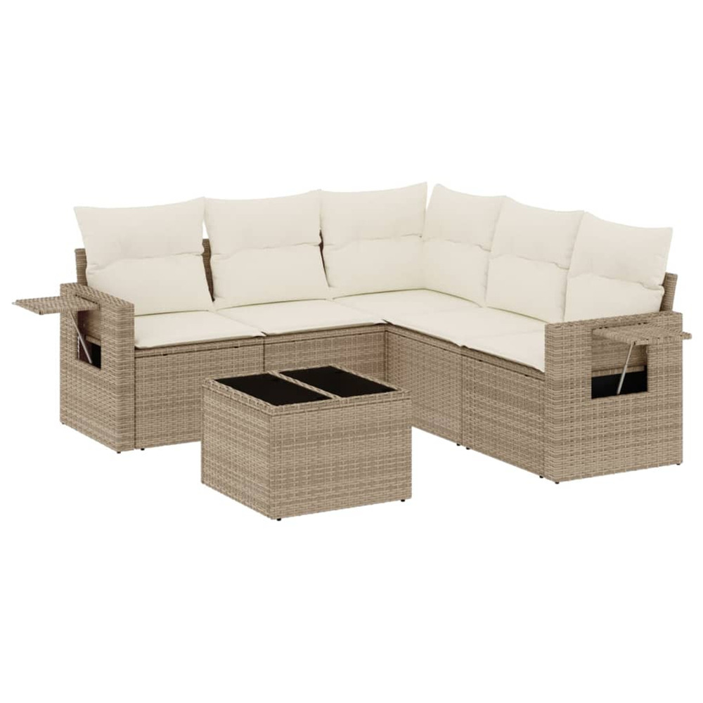 Salon de jardin avec coussins 6 pcs beige résine tressée
