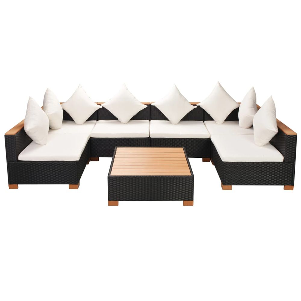 Salon de jardin 7 pcs avec coussins résine tressée noir