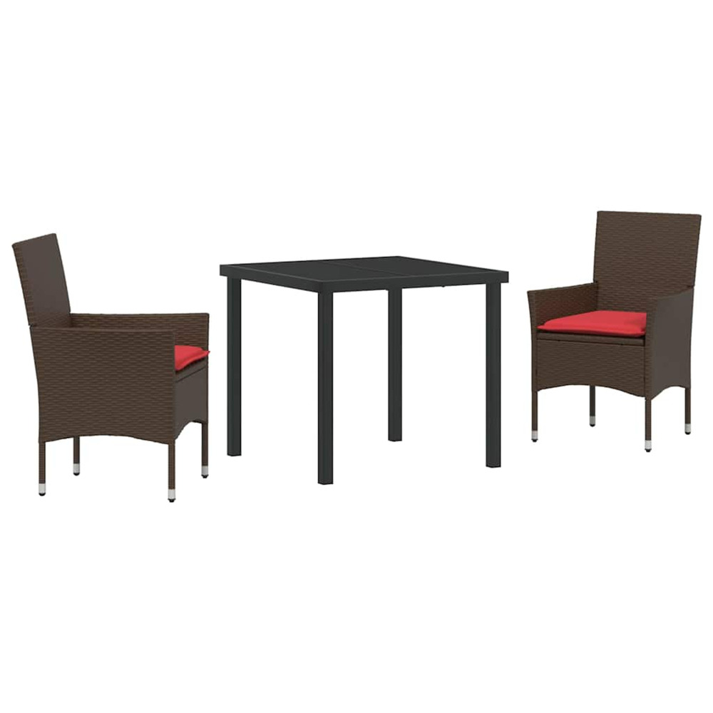 Ensemble table et chaises avec coussin 3 pcs marron rotin pe