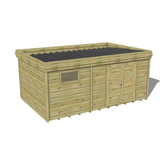 Abri de jardin bois pin traité autoclave 27mm - 5,495x3,44m / 19m2 - bac acier - plancher bois