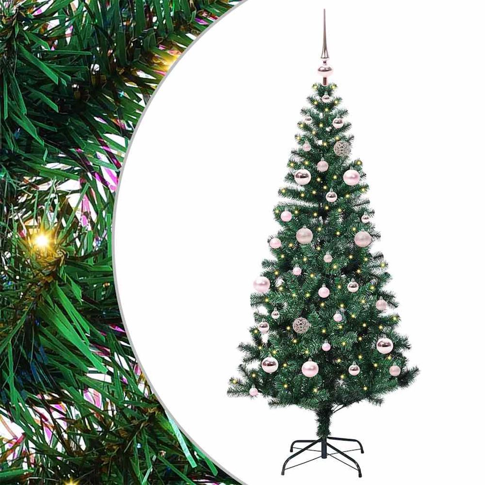 Sapin de noël artificiel 150cm avec 150 led et 61 boules, prêt à décorer, montage facile