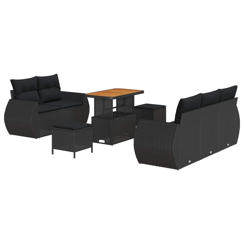Ensemble de canapé de jardin 8 pc noir polyrotin