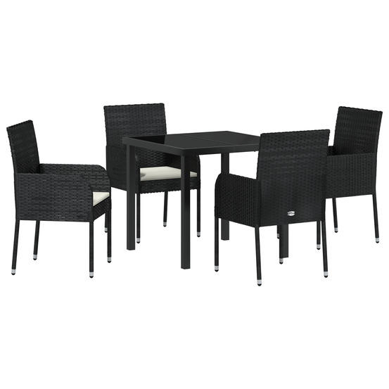 Ensemble de salle à manger de jardin 5 pièces avec coussins noir rattan poly