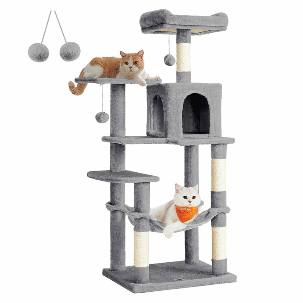 Arbre à chat hamac tour de jeux 143 cm gris clair