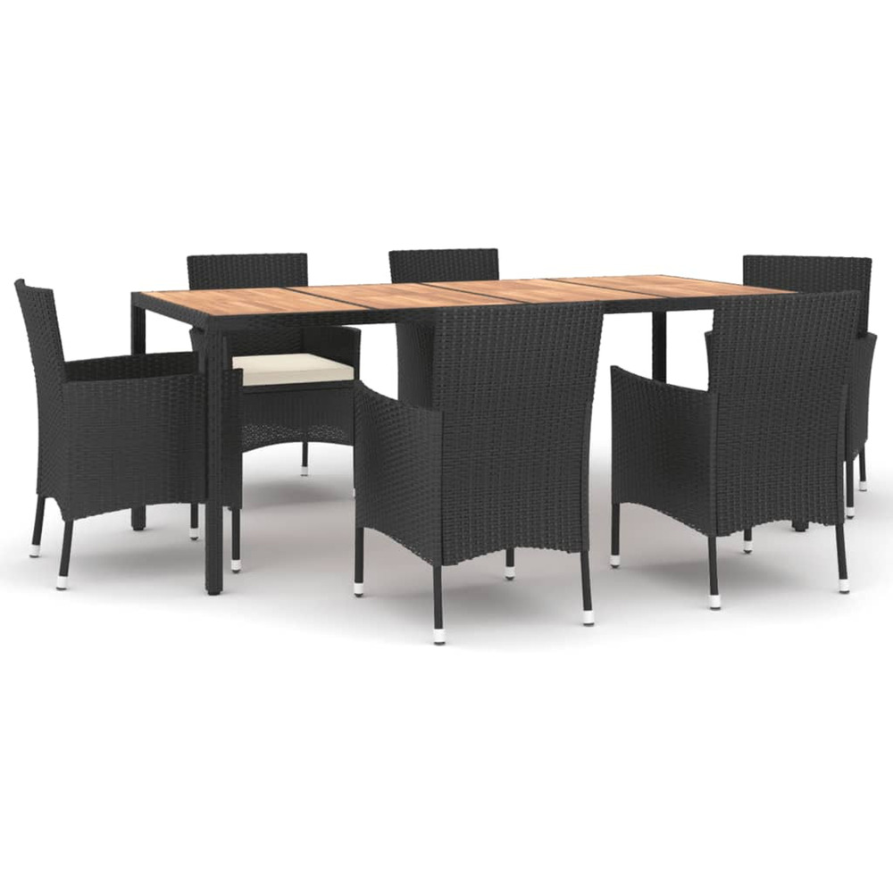 Ensemble à manger de jardin coussins 7pcs noir résine tressée