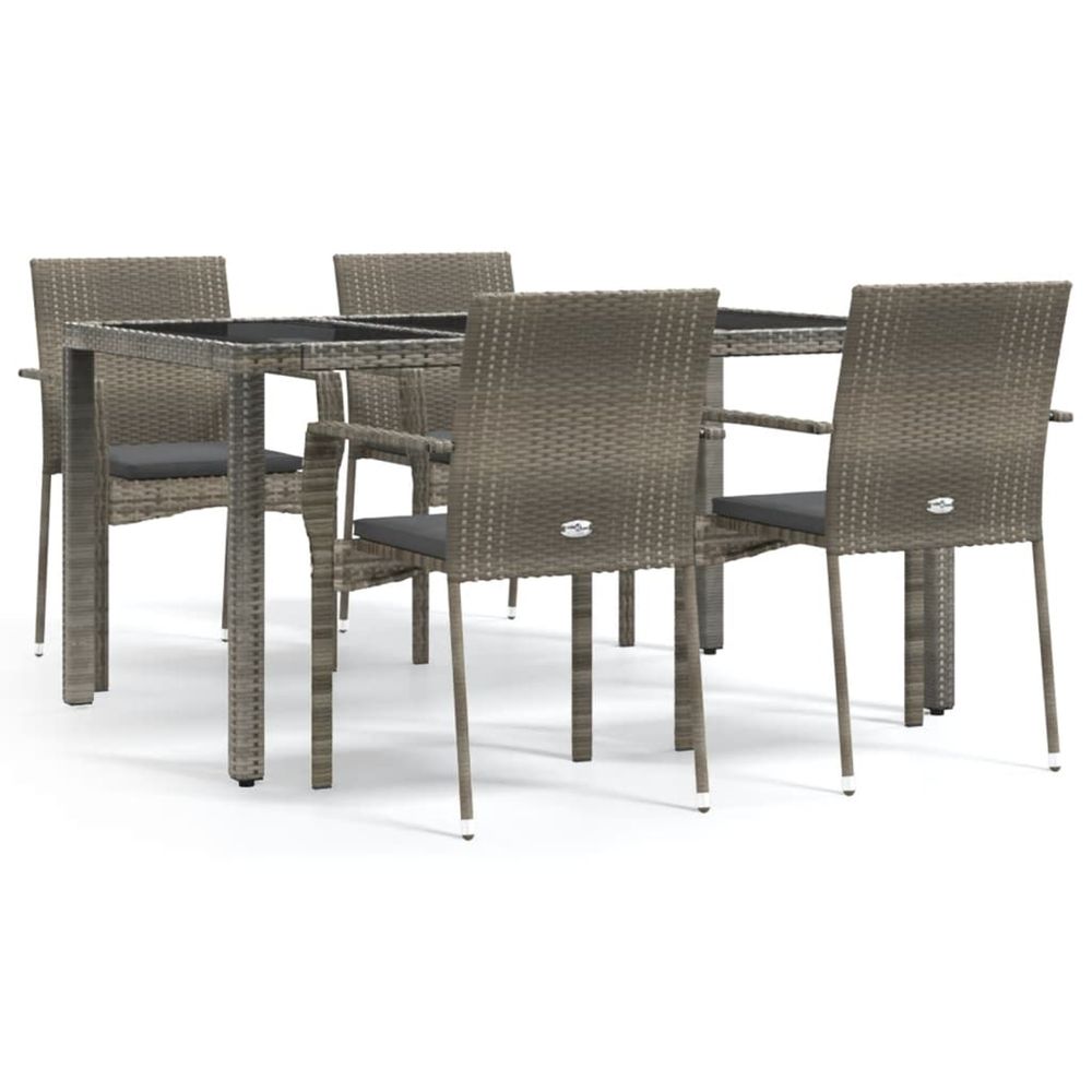 Ensemble à manger de jardin 5 pcs coussins gris résine tressée