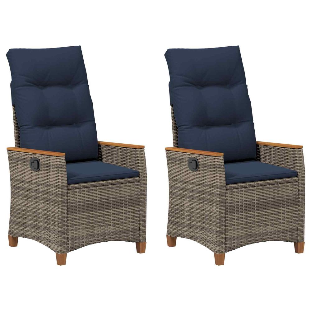 Chaise de jardin inclinable 2 pc gris et bleu marine polyrotin