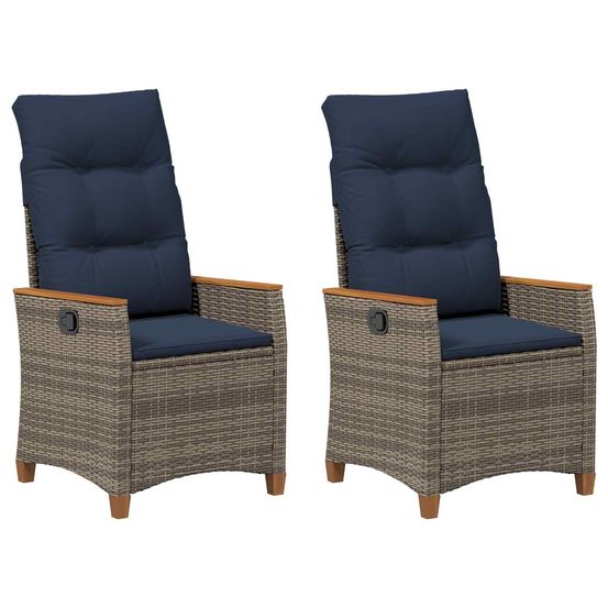 Chaise de jardin inclinable 2 pc gris et bleu marine polyrotin