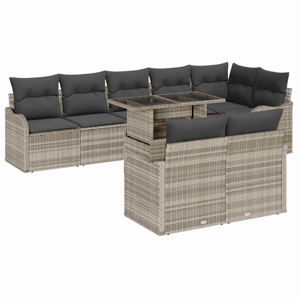 Ensemble salon 9 pc gris clair poly rotin