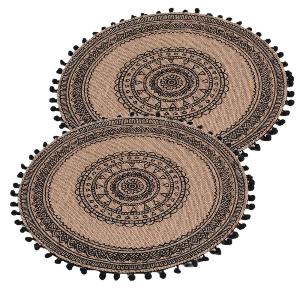 Lot de 2 sets de table en jute avec pompons azusa