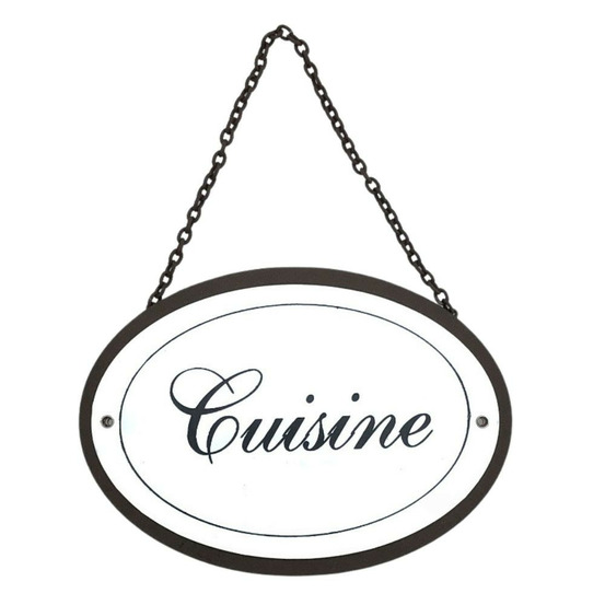 Plaque de porte décorative vintage cuisine fer blanc marron 16x11.5cm