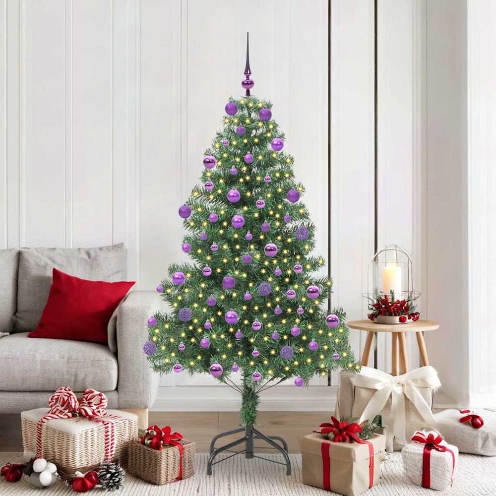Sapin de noël design moderne 180 cm, effets lumineux 8 modes 300 led & déco complète
