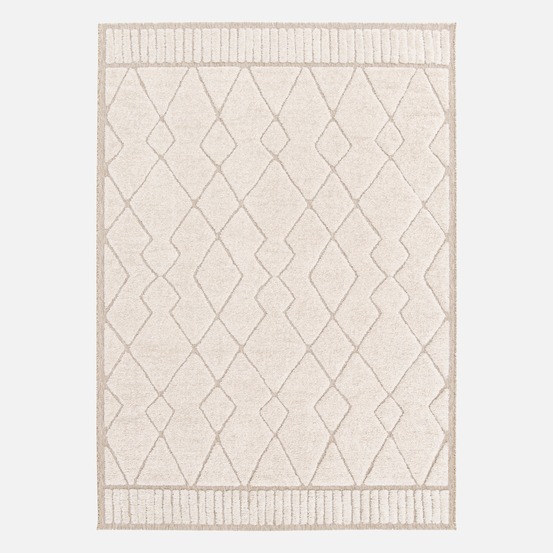 Tapis intérieur motif ethnique berbère, poils ras, beige et crème