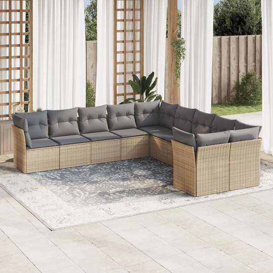 Salon de jardin avec coussins 10 pcs beige résine tressée
