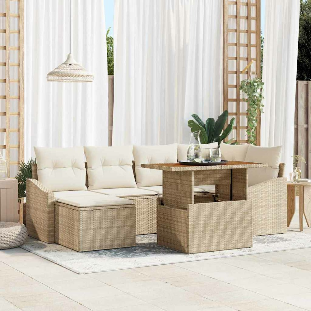 Ensemble de canapé de jardin 7 pcs beige poly rotin