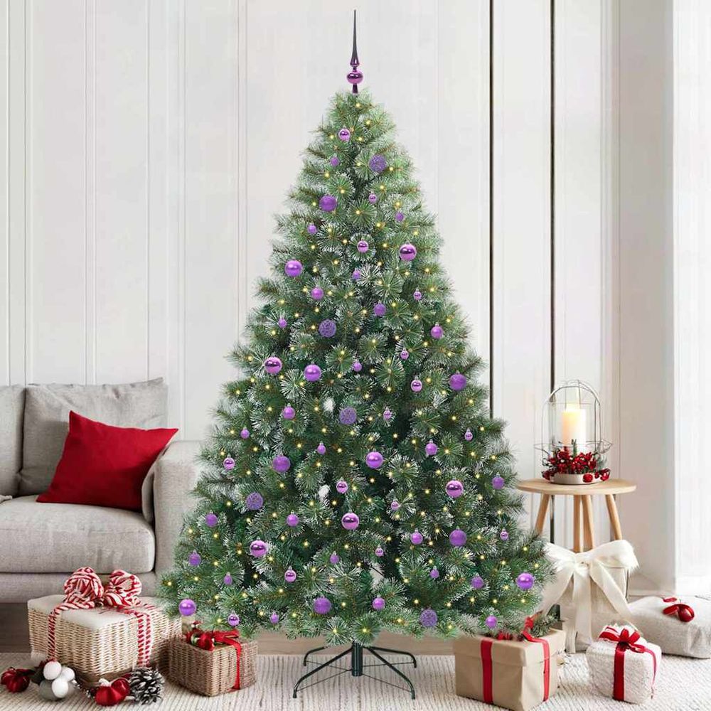 Pack sapin de noël artificiel 210 cm prêt à décorer avec lumières et boules