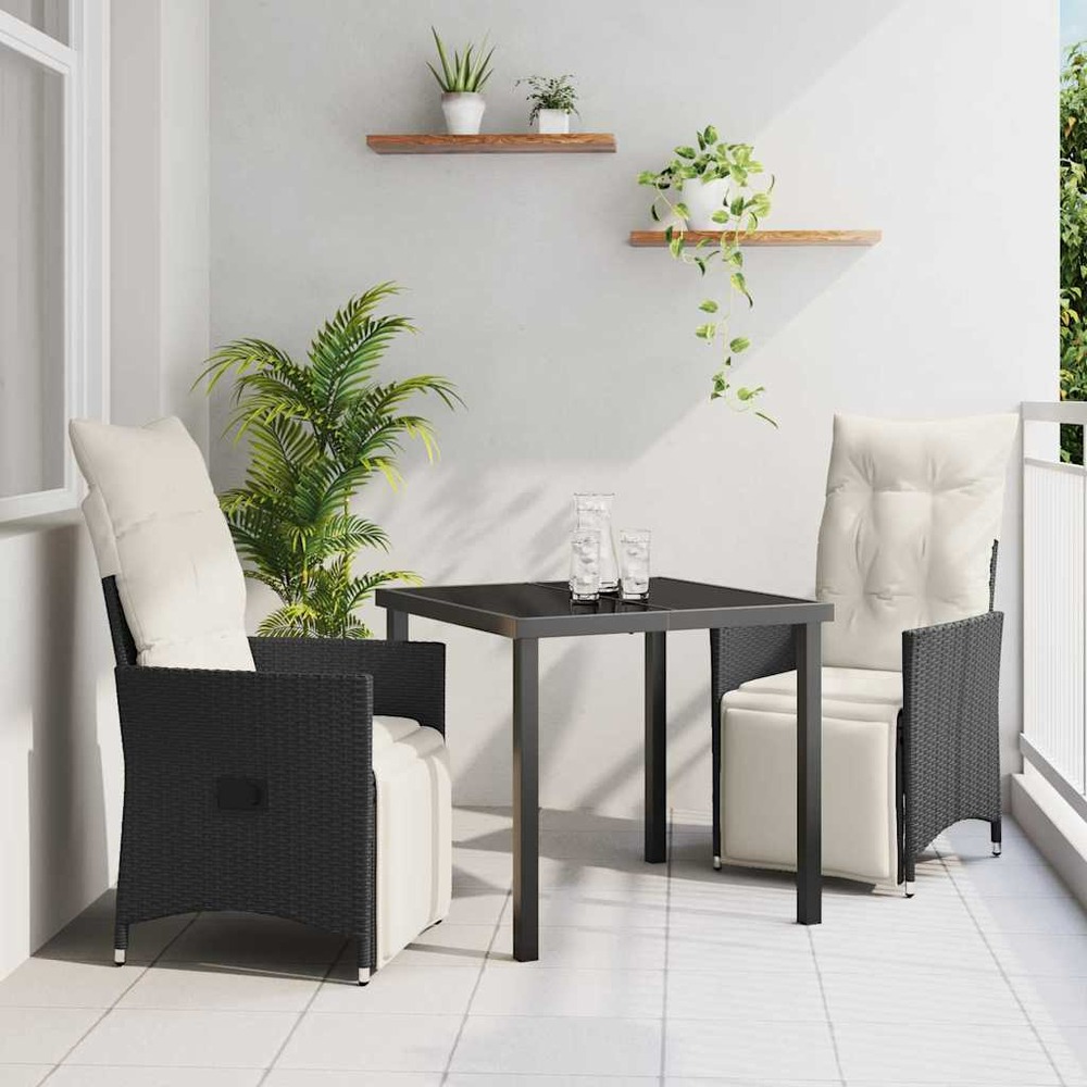 Ensemble de salle à manger pour jardin 3 pcs noir polyrotin
