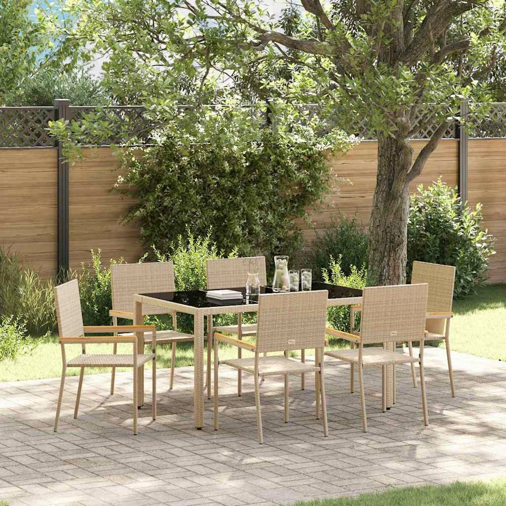 Ensemble de salle à manger pour jardin 7 pcs beige polyrotin