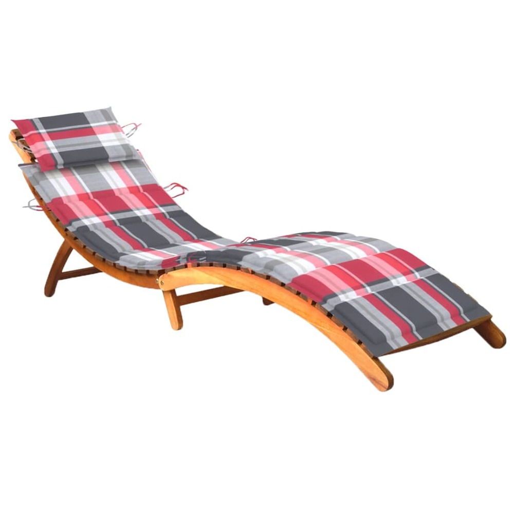 Transat chaise longue bain de soleil lit de jardin terrasse meuble d'extérieur avec coussin bois d'acacia solide