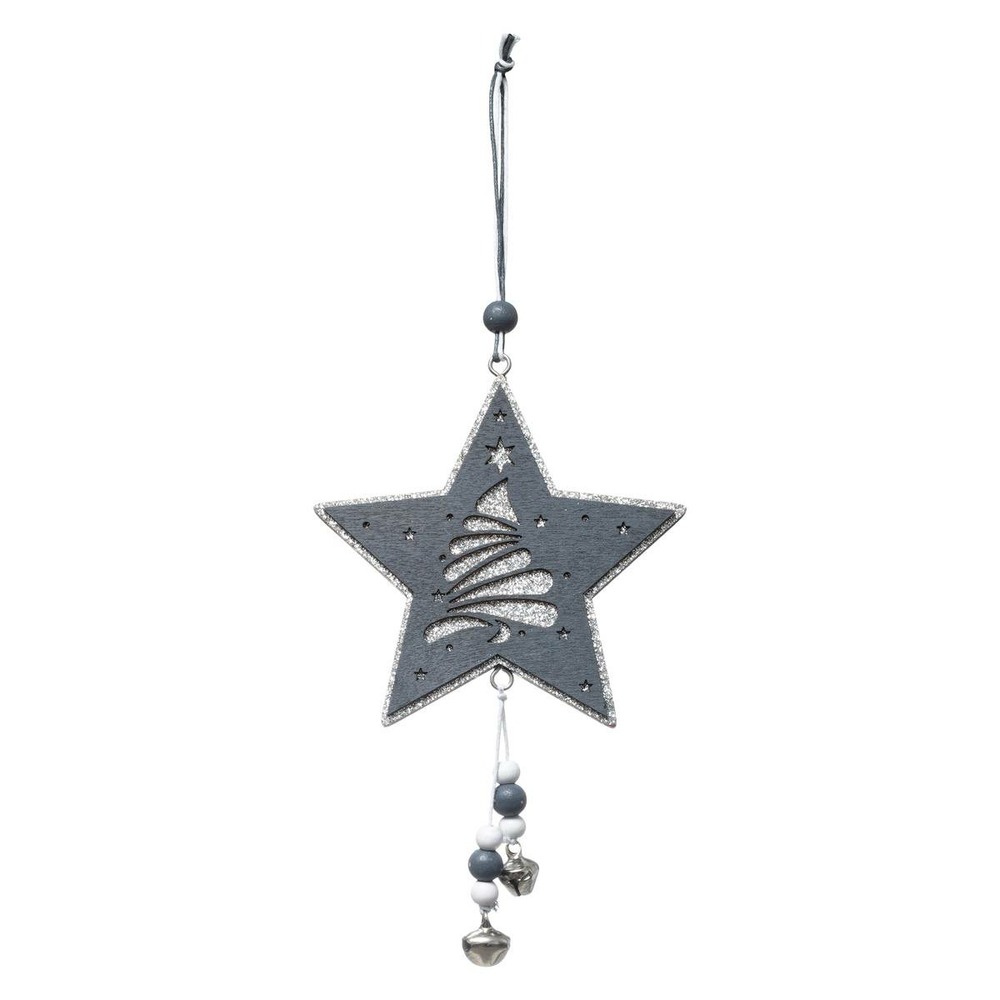 Sujet de noël bois étoile sapin gris cloché