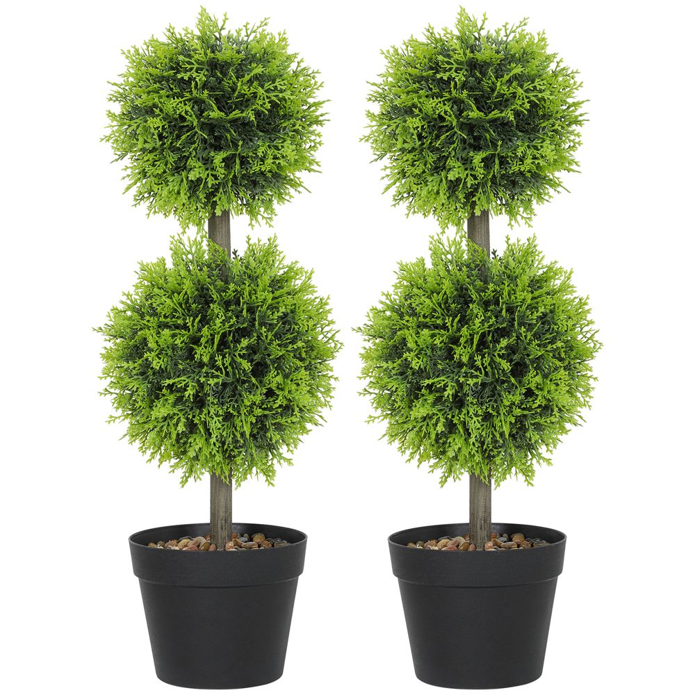 Lot 2 cyprès boules buis artificiels plastique intérieur extérieur anti-uv 60cm vert