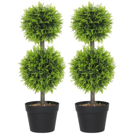 Lot 2 cyprès boules buis artificiels plastique intérieur extérieur anti-uv 60cm vert