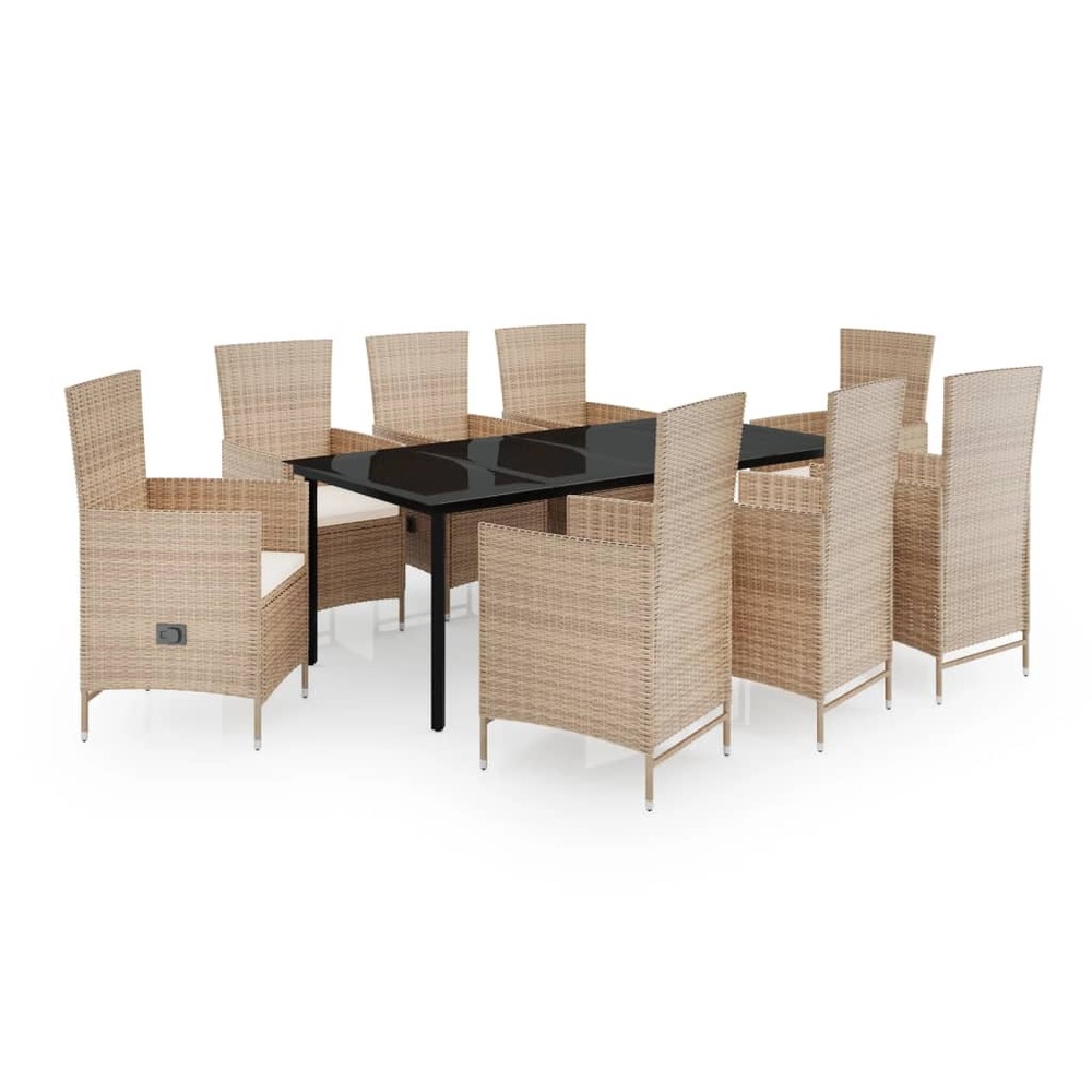 Ensemble à manger de jardin avec coussins 9 pcs beige