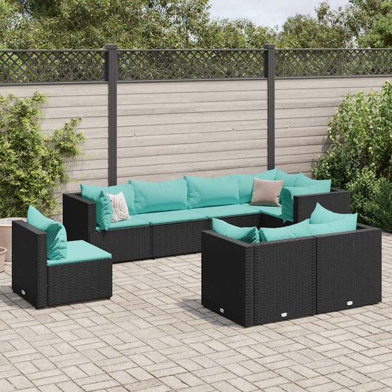 Salon de jardin 8 pcs avec coussins noir résine tressée