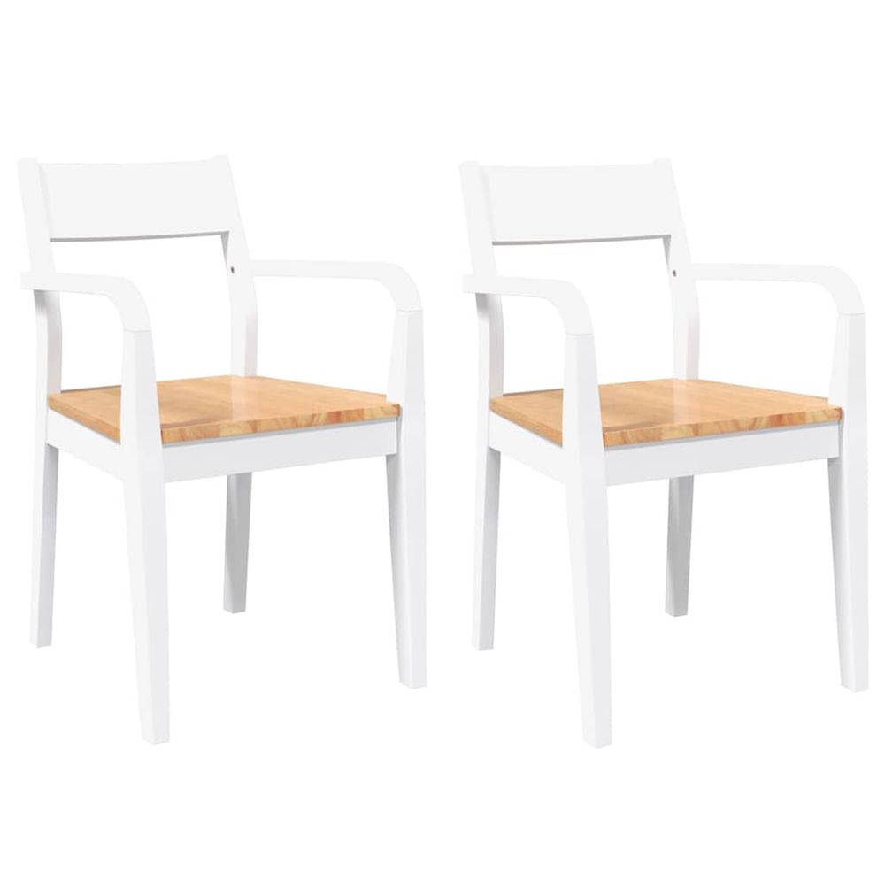Chaises à manger 2 pcs blanc bois massif caoutchouc