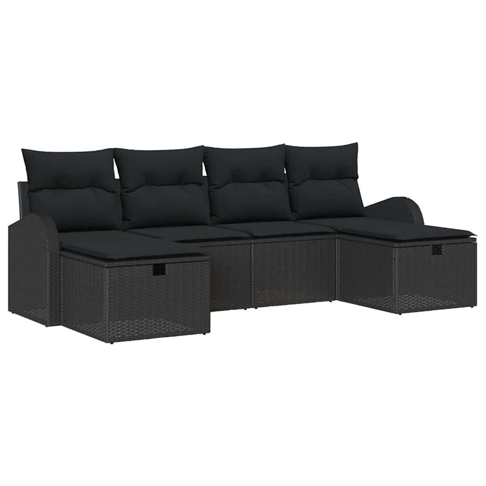 Ensemble de canapé de jardin avec coussin 6 pcs noir polyrotin