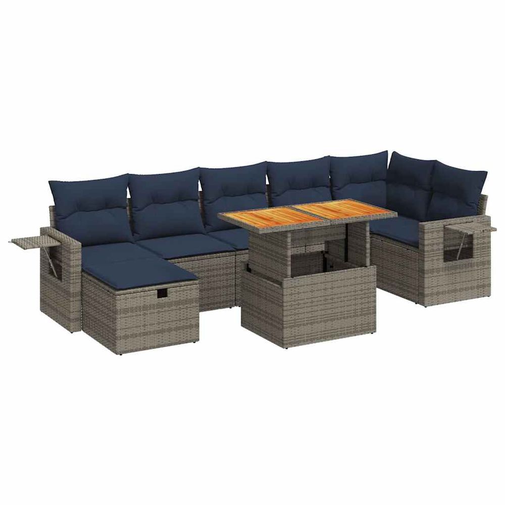 Salon de jardin 8pcs avec coussins marron résine tressée acacia