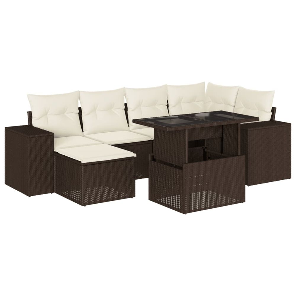 Salon de jardin avec coussins 7 pcs marron résine tressée
