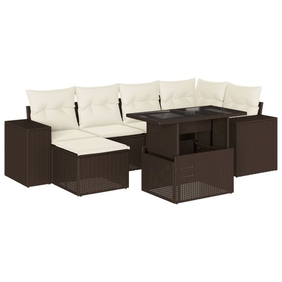 Salon de jardin avec coussins 7 pcs marron résine tressée