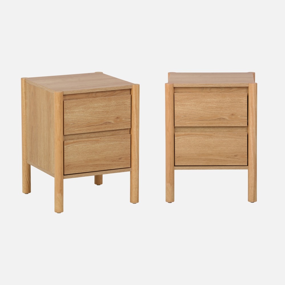 Lot de 2 tables de chevet décor bois 2 tiroirs - 42 x 42 x 55 cm - harmony