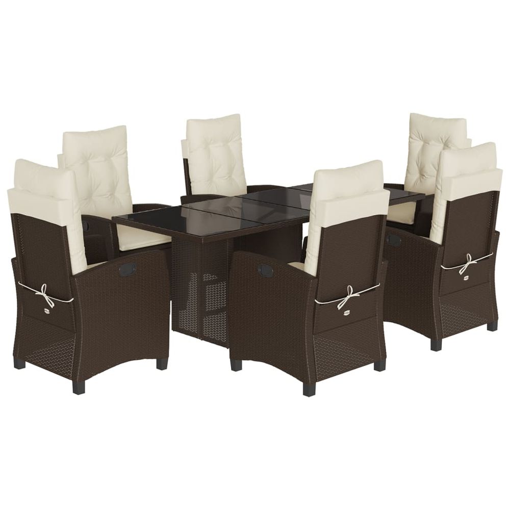 Ensemble à manger de jardin et coussins 7 pcs marron rotin