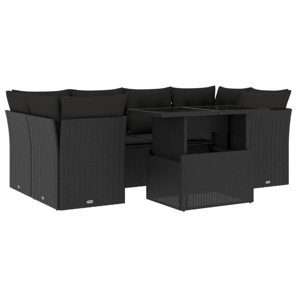 Salon de jardin 7 pcs avec coussins noir résine tressée
