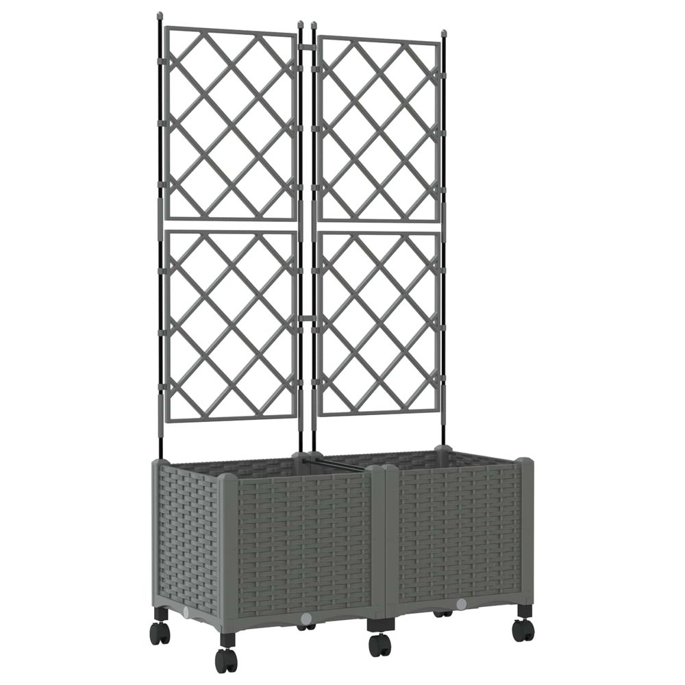 Bac de jardin avec treillis et roues 2 pc gris clair