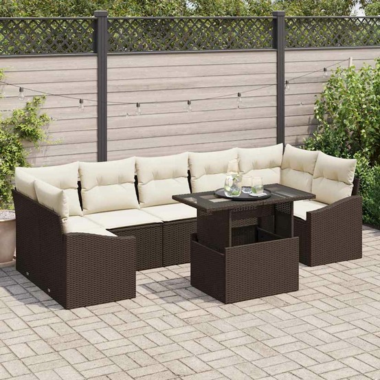 Ensemble de canapé de jardin 8 pcs marron poly rotin