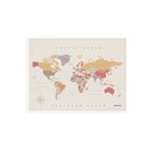 Carte du monde en liège – carte boisée aquarelle tropicale / 60 x 45 cm / cadre blanc