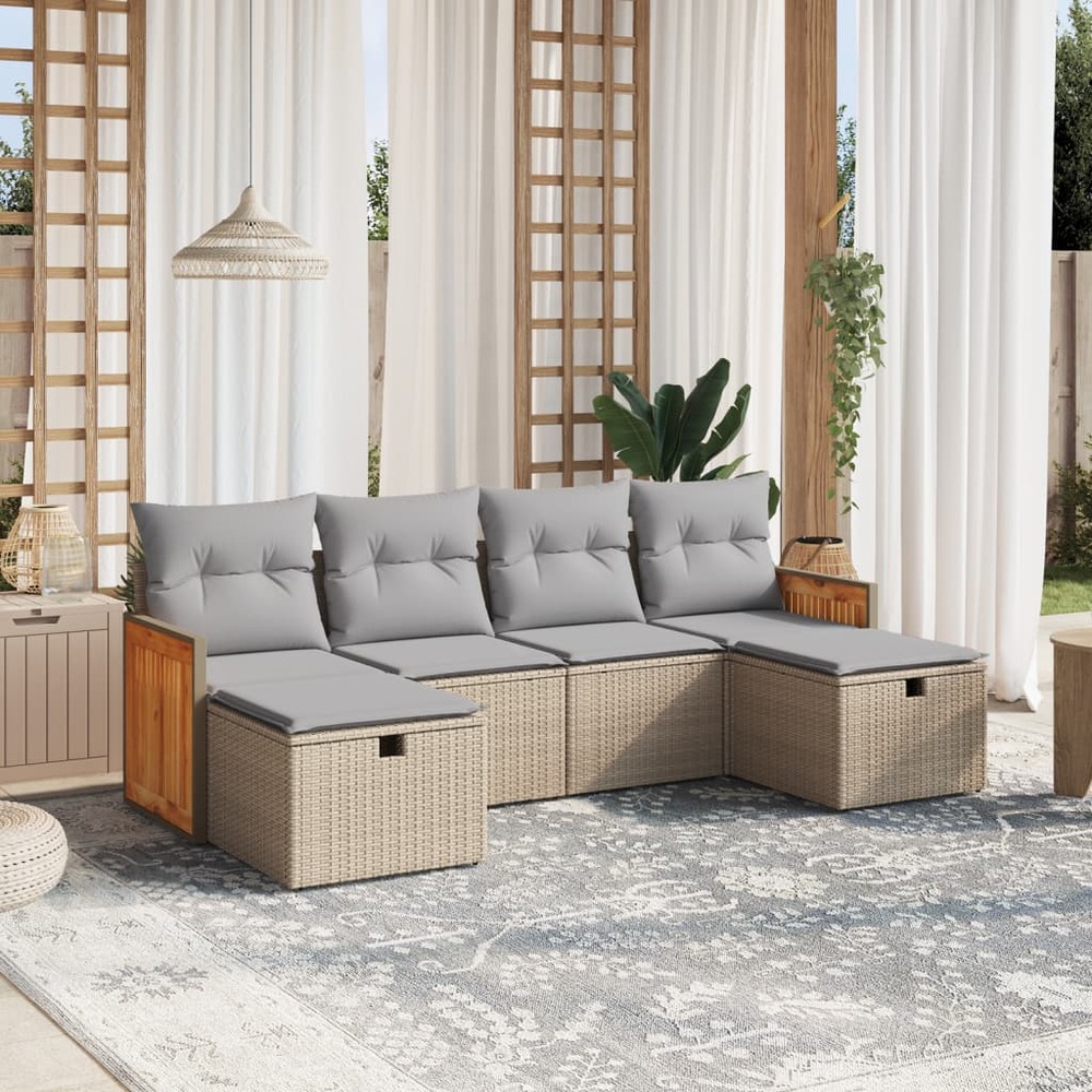 Salon de jardin avec coussins 6pcs mélange beige résine tressée