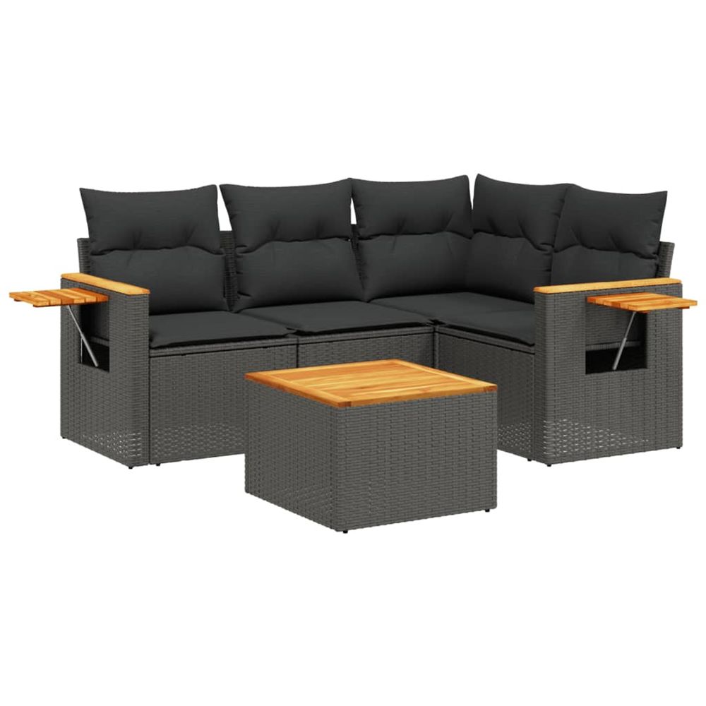 Salon de jardin 5 pcs avec coussins noir résine tressée