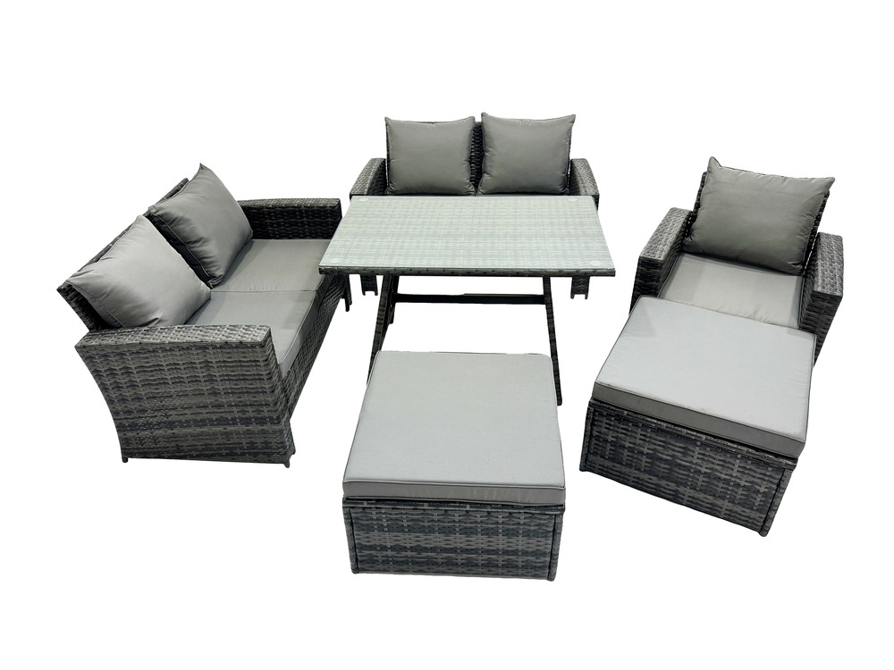 Ensemble de canapé en rotin extérieur avec table à manger canapé à deux places 2 grand tabourets fauteuil gris foncé mixte