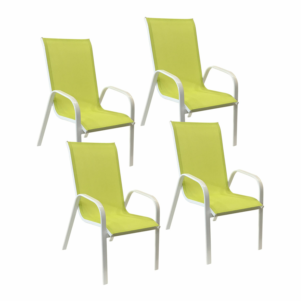 Lot de 4 chaises marbella en textilène vert - aluminium blanc