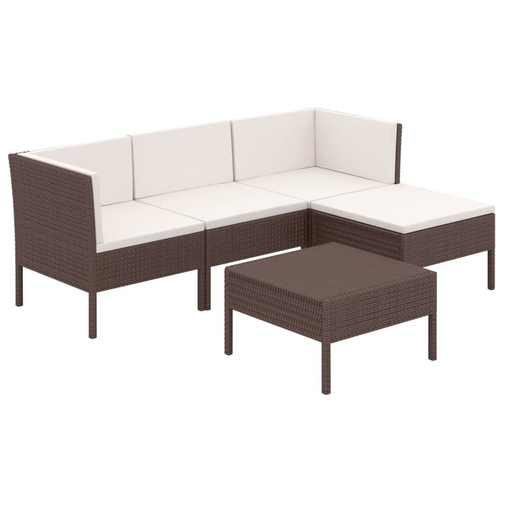 Salon de jardin 5 pcs avec coussins résine tressée marron