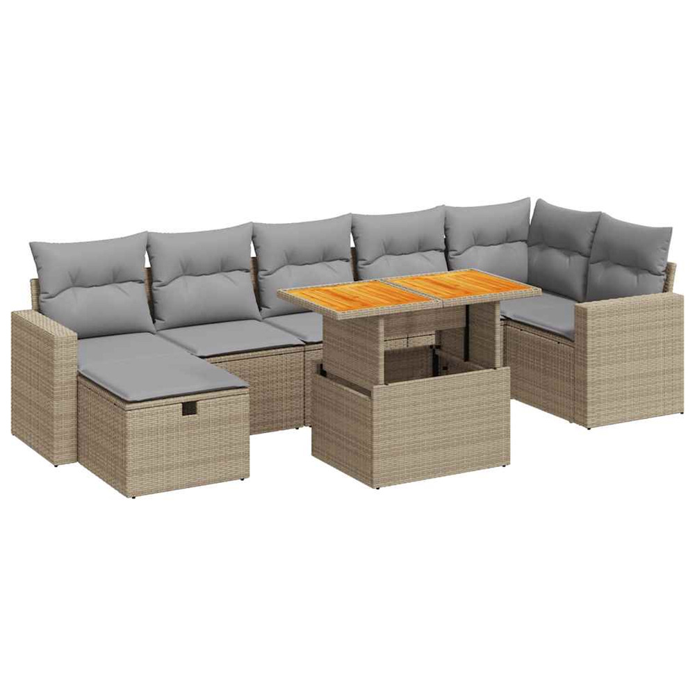 Salon de jardin avec coussins 5 pcs beige résine tressée acacia